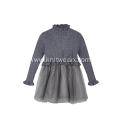 Girl's Knitted Ruffled Neck Silver Crepe Winter Dress